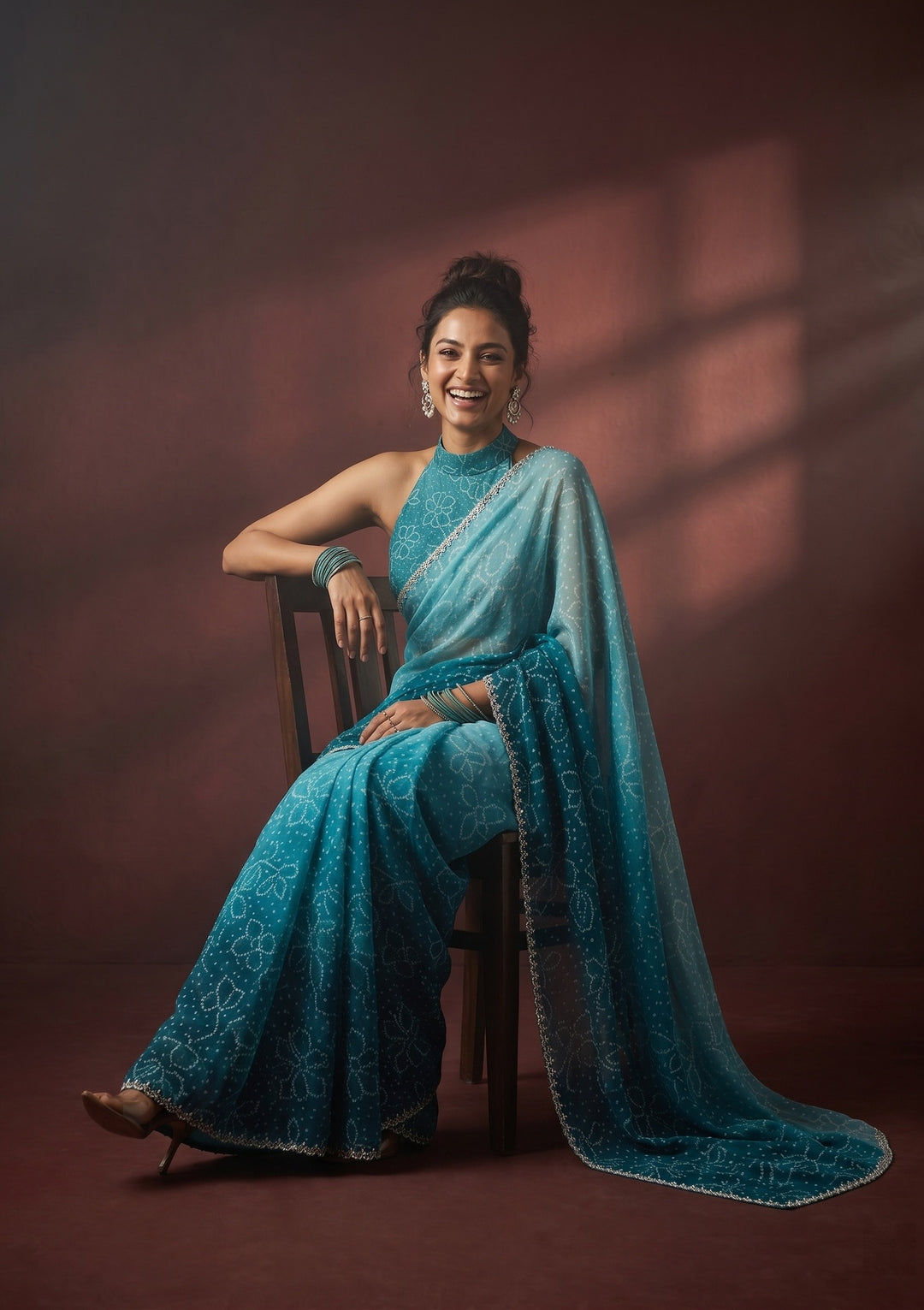 Peacock Blue Stonework (Silver) Chiffon Saree