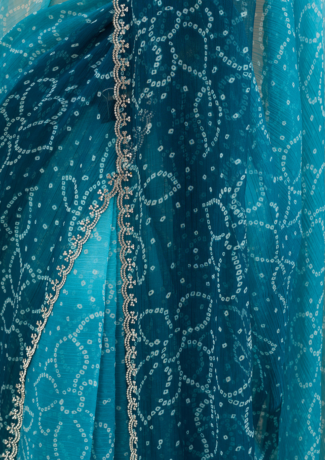 Peacock Blue Stonework (Silver) Chiffon Saree