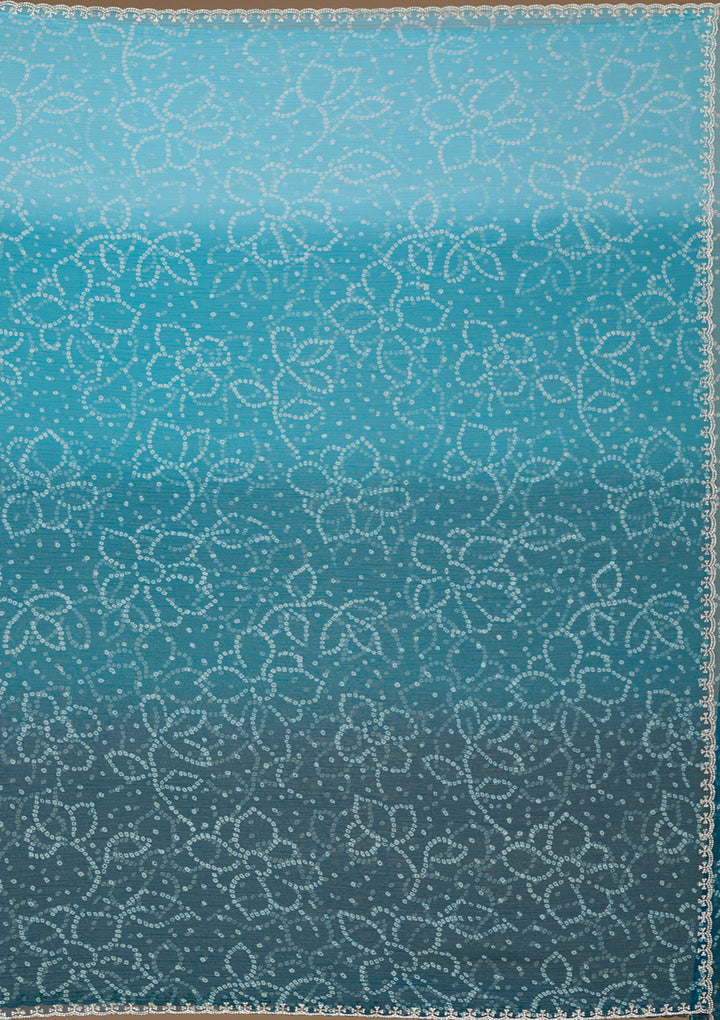 Peacock Blue Stonework (Silver) Chiffon Saree