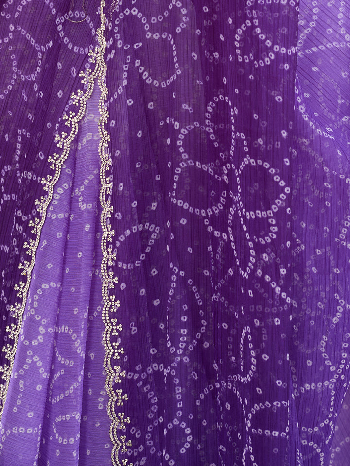 Purple Stonework (Silver) Chiffon Saree