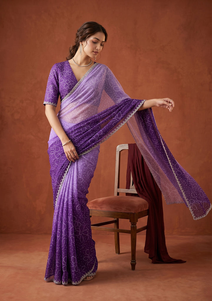 Purple Stonework (Silver) Chiffon Saree
