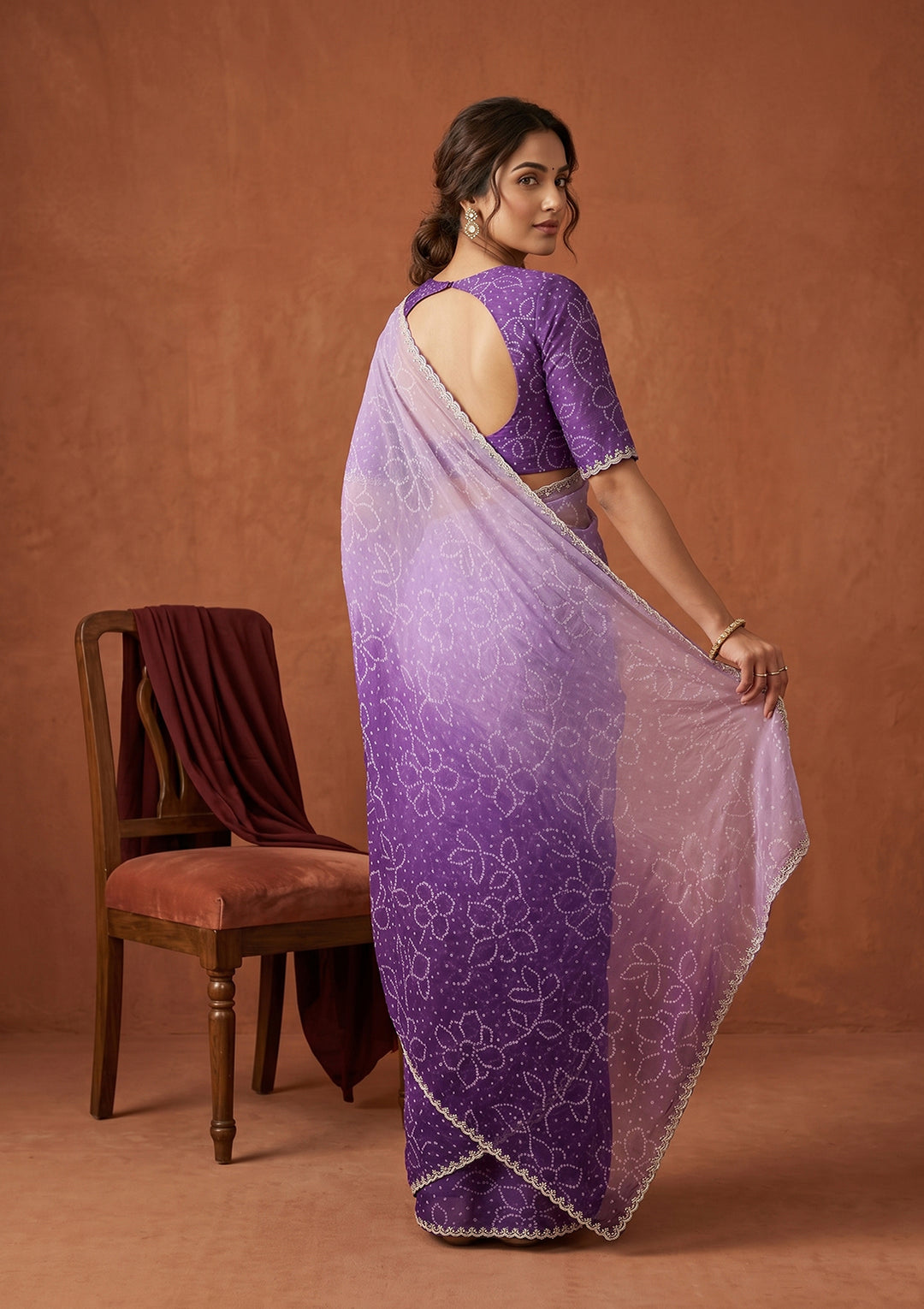 Purple Stonework (Silver) Chiffon Saree