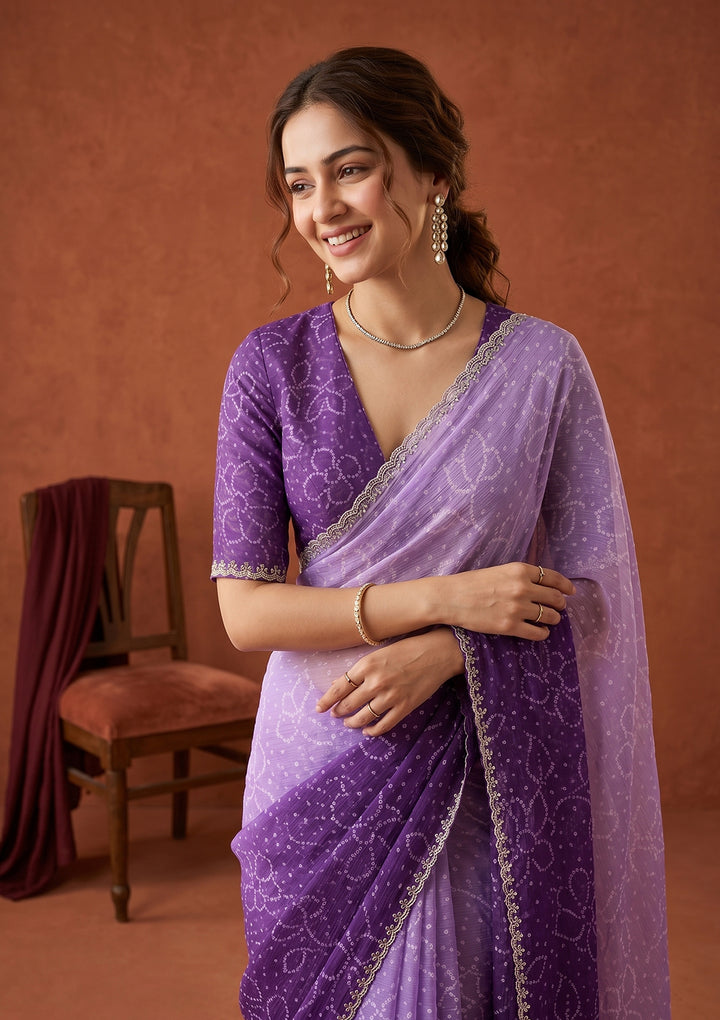 Purple Stonework (Silver) Chiffon Saree