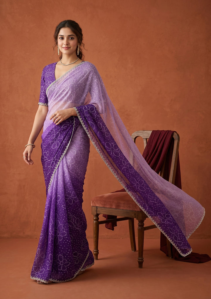 Purple Stonework (Silver) Chiffon Saree