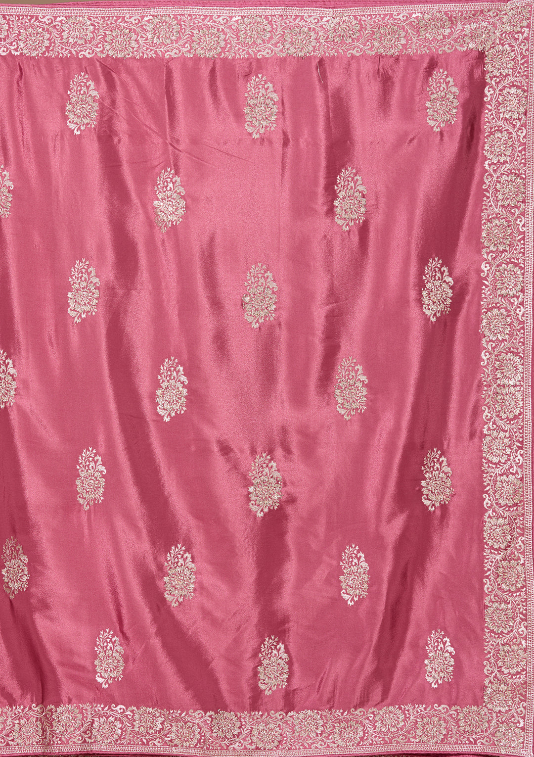 Onion Pink Zariwork (Gold) Crepe Saree With Matching Blouse Piece