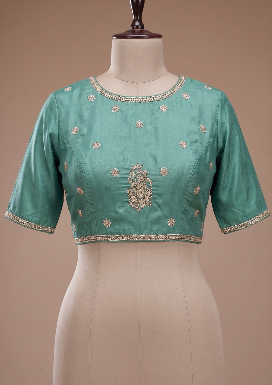 Sea Green Zariwork (Gold) Crepe Saree