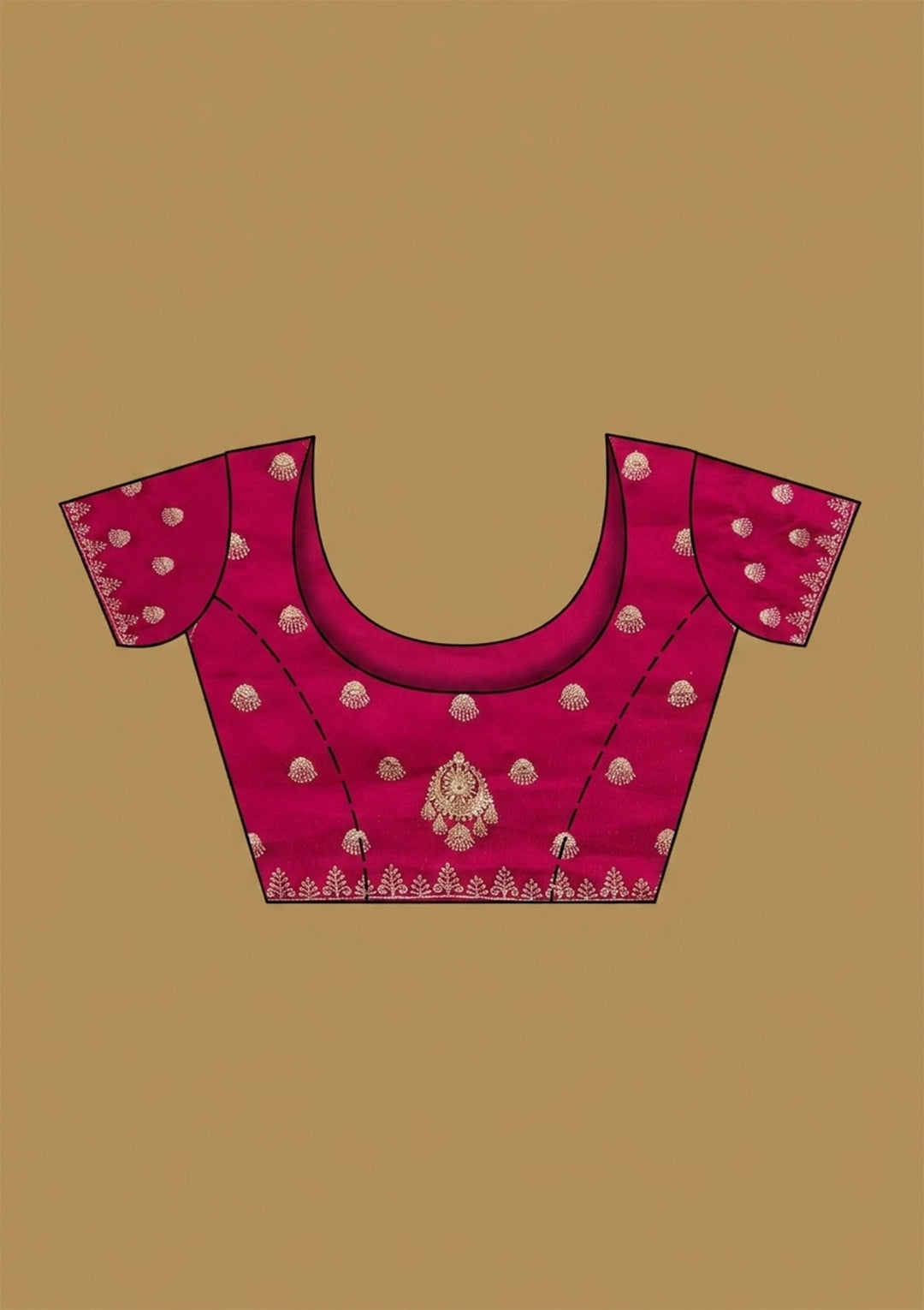 Rani Pink Zariwork (Gold) Satin Saree With Matching Blouse Piece