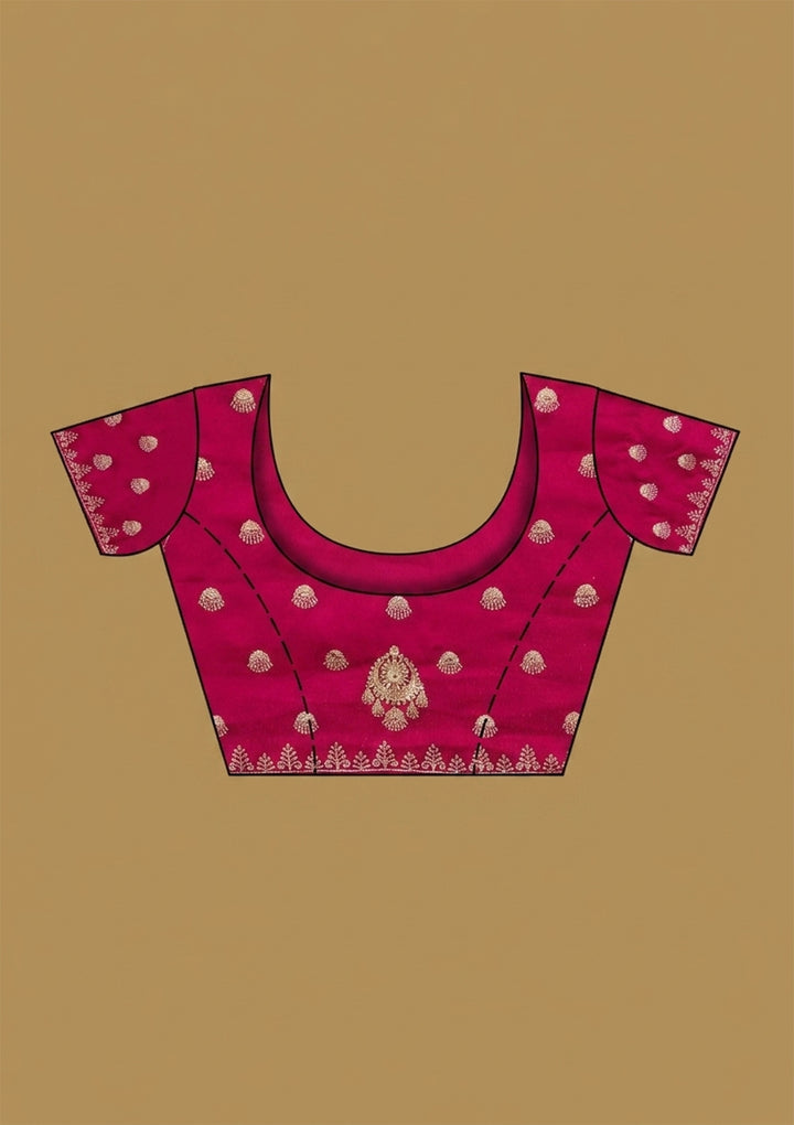 Rani Pink Zariwork (Gold) Satin Saree With Matching Blouse Piece