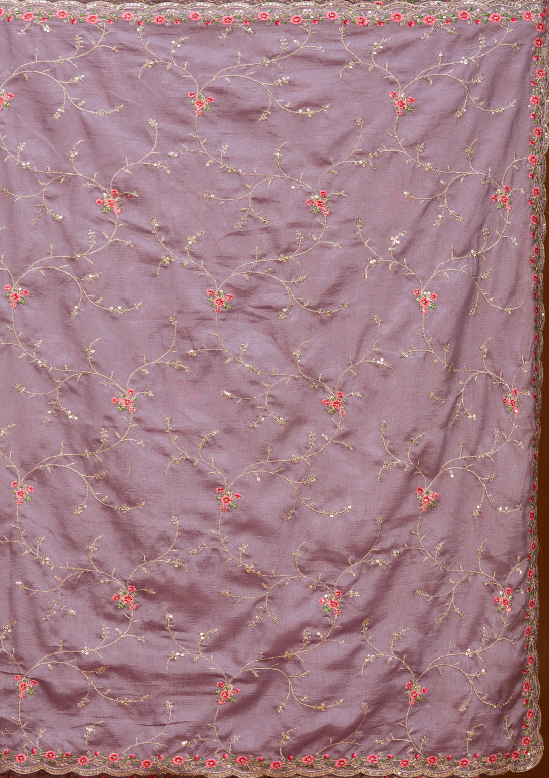 Lavender Soft Raw Silk Threadwork Saree With Matching Blouse Piece