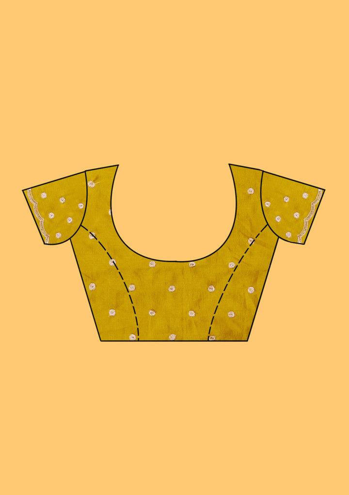 Mustard Yellow Soft Raw Silk Threadwork Saree With Matching Blouse Piece