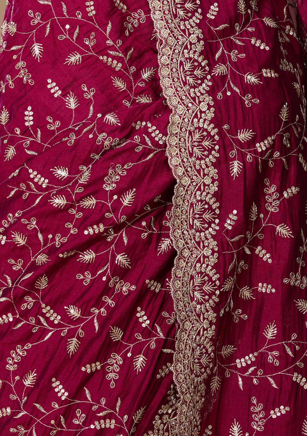 Magenta Pink Soft Raw Silk Sequins Saree With Matching Blouse Piece