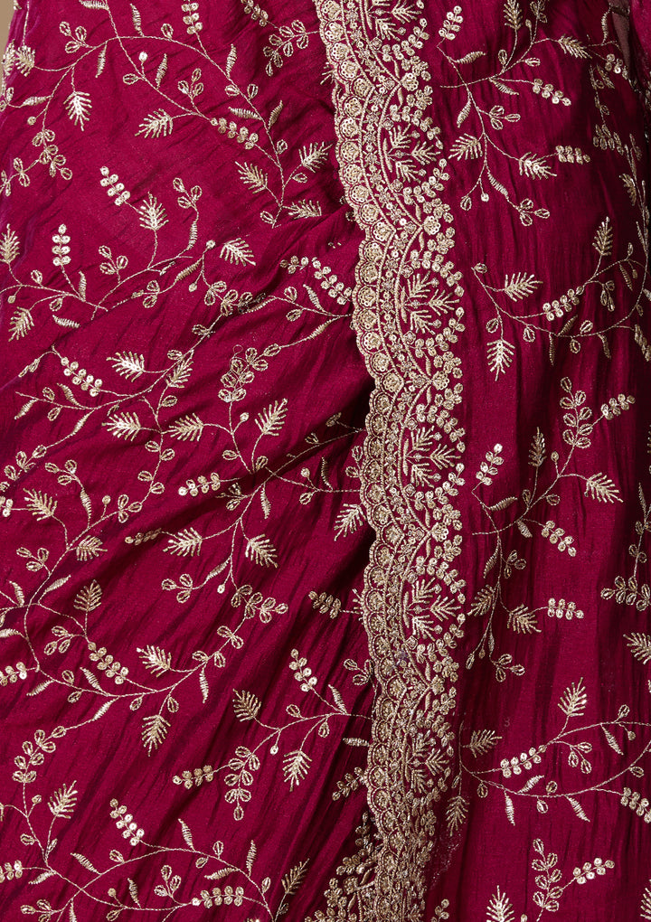 Magenta Pink Soft Raw Silk Sequins Saree With Matching Blouse Piece