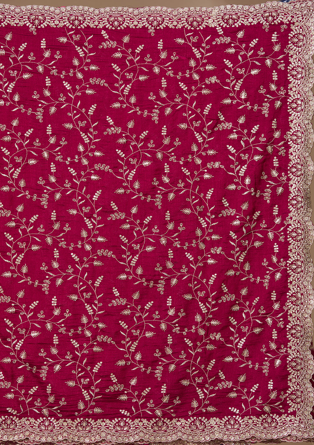 Magenta Pink Soft Raw Silk Sequins Saree With Matching Blouse Piece