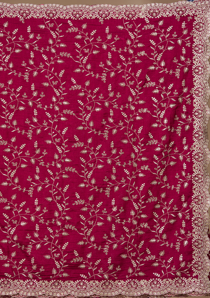 Magenta Pink Soft Raw Silk Sequins Saree With Matching Blouse Piece