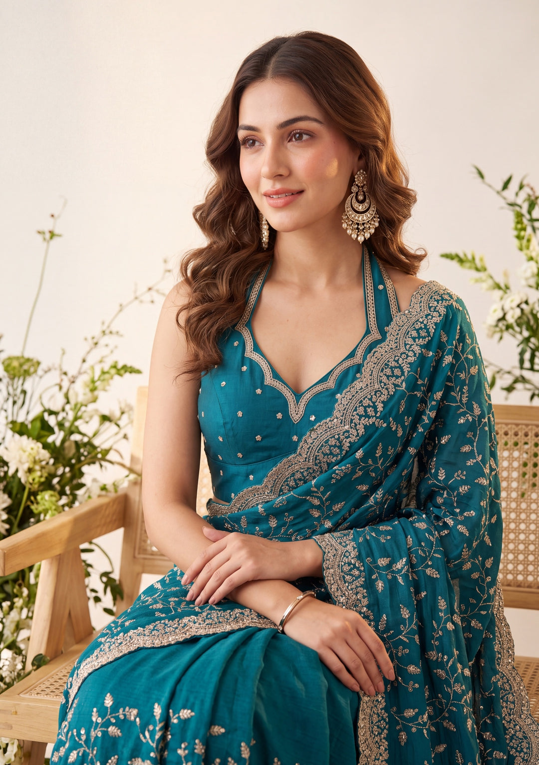 Royal Blue Soft Raw Silk Sequins Saree With Matching Blouse Piece