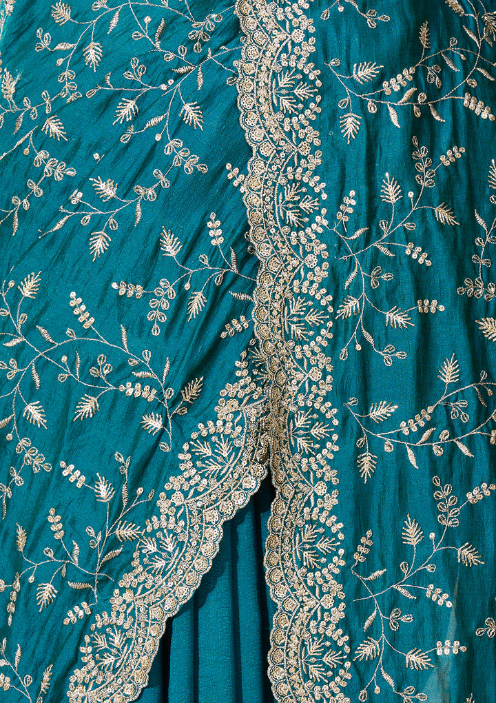 Royal Blue Soft Raw Silk Sequins Saree With Matching Blouse Piece