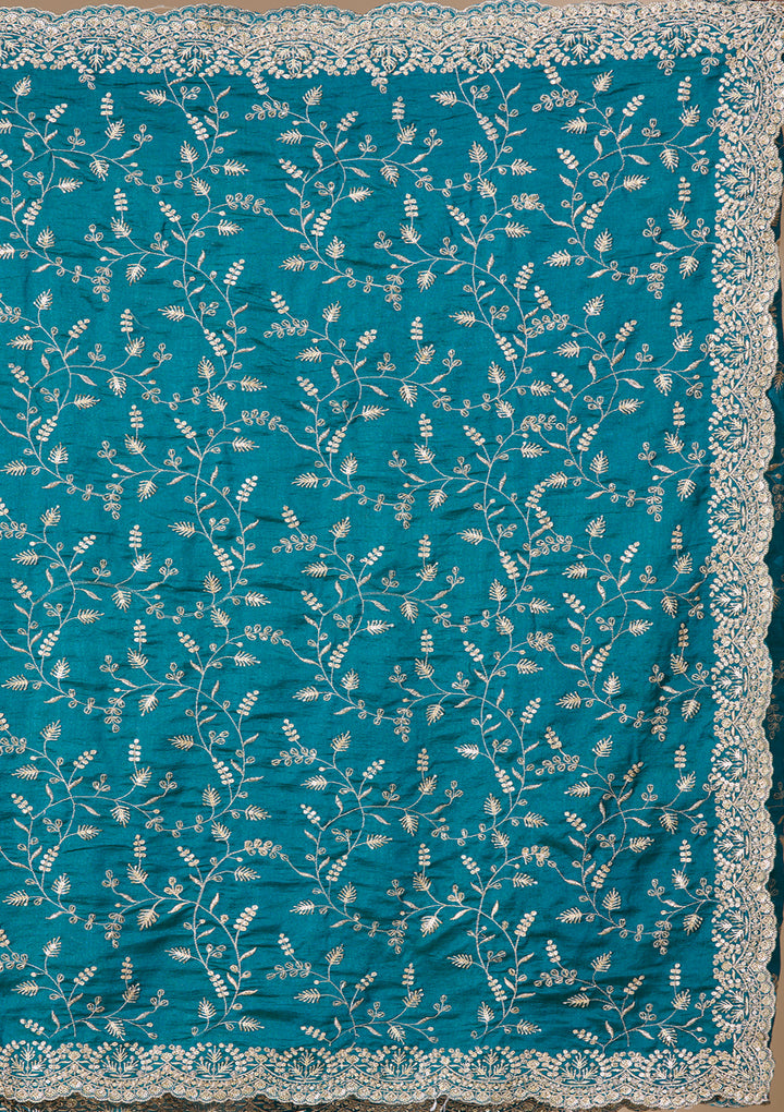 Royal Blue Soft Raw Silk Sequins Saree With Matching Blouse Piece