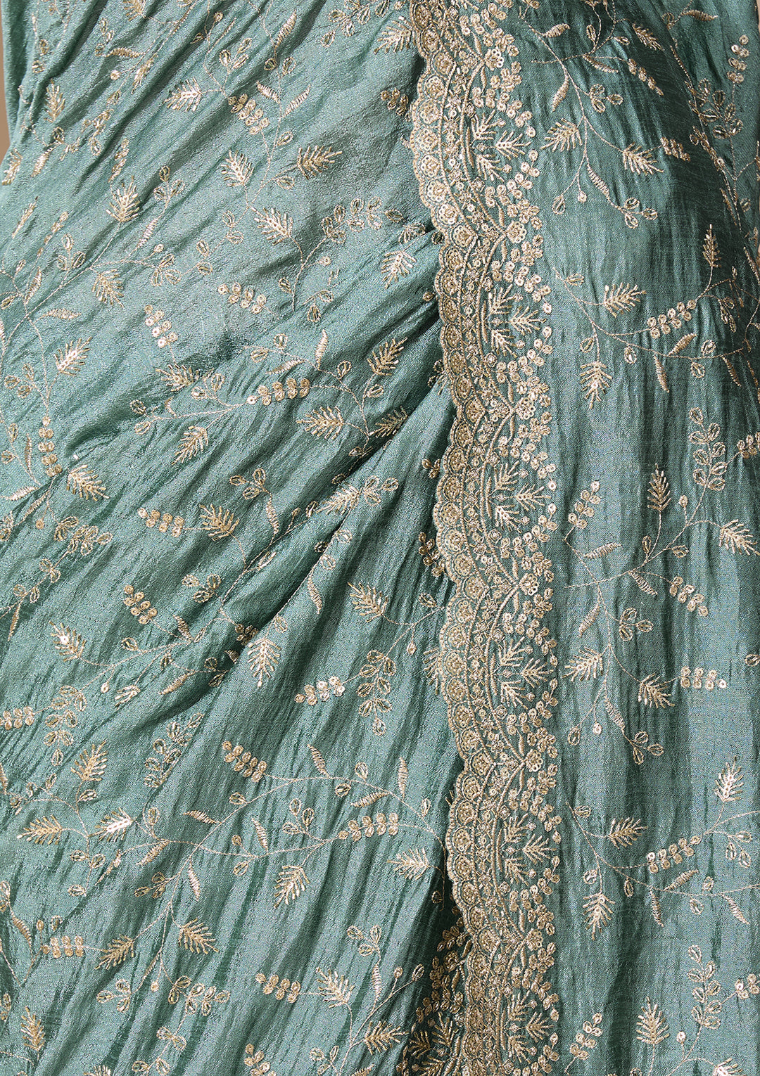Sea Green Soft Raw Silk Sequins Saree With Matching Blouse Piece