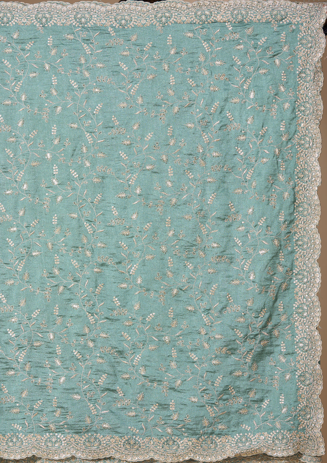 Sea Green Soft Raw Silk Sequins Saree With Matching Blouse Piece