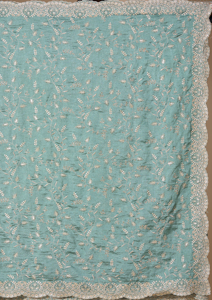 Sea Green Soft Raw Silk Sequins Saree With Matching Blouse Piece