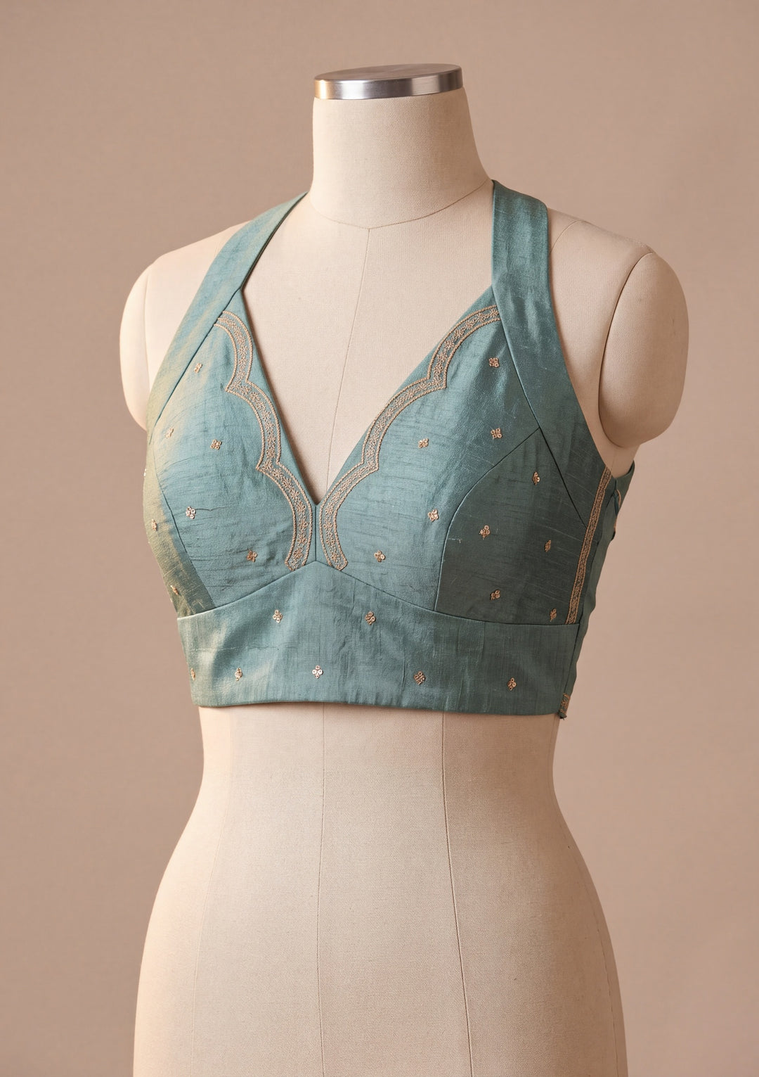 Sea Green Soft Raw Silk Sequins Saree With Matching Blouse Piece