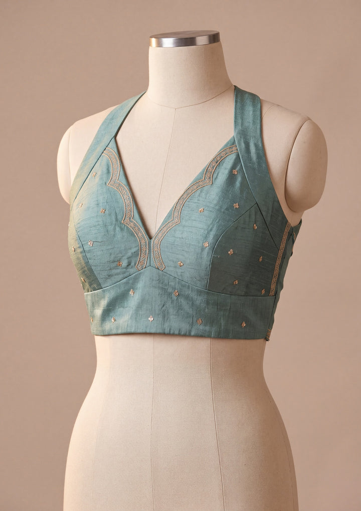 Sea Green Soft Raw Silk Sequins Saree With Matching Blouse Piece