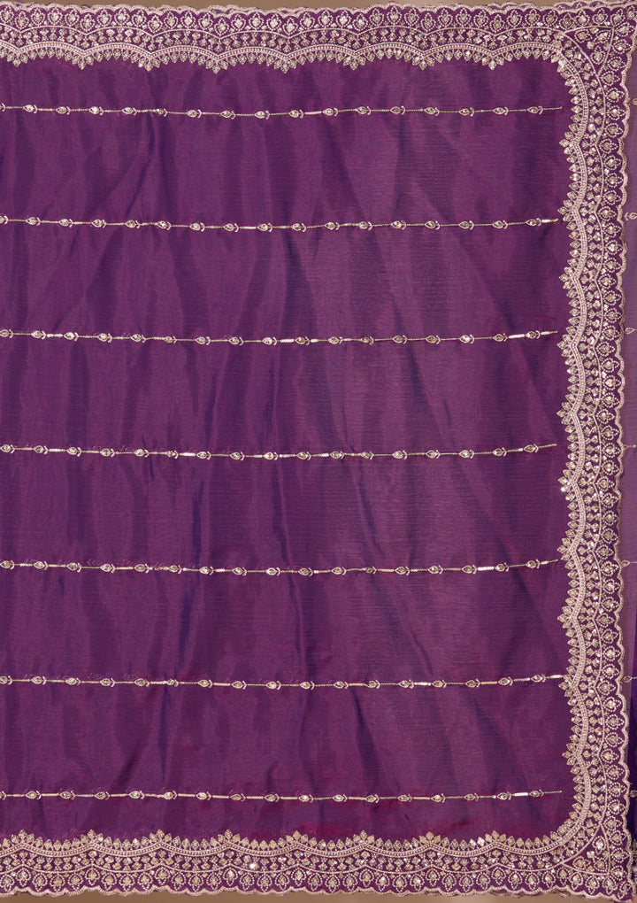 Purple Zariwork (Gold) Tissue Saree With Matching Blouse Piece