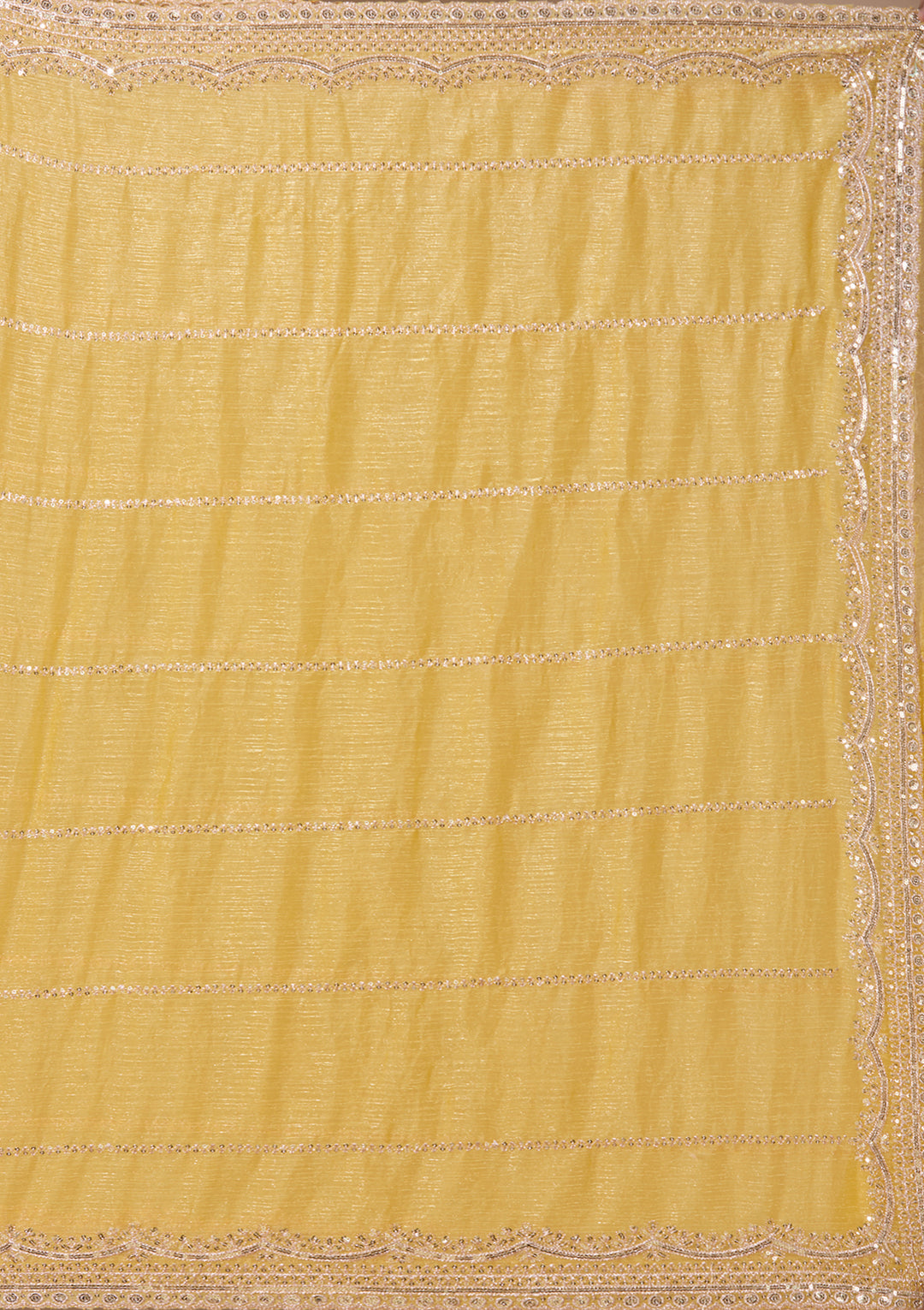 Mustard Yellow Zariwork (Gold) Tissue Saree With Matching Blouse Piece