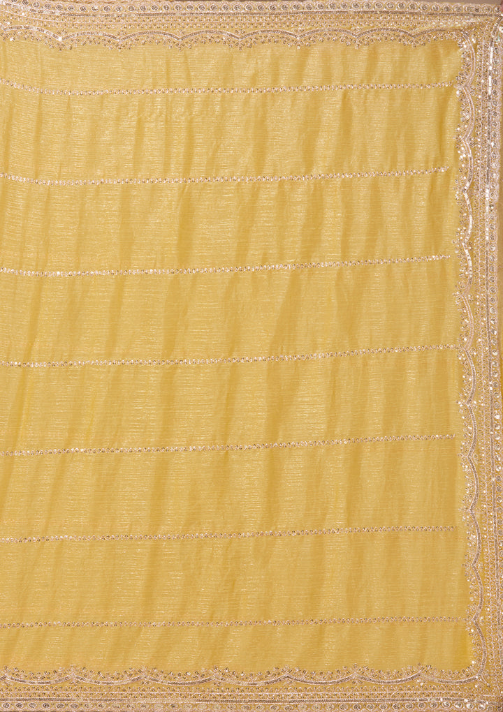 Mustard Yellow Zariwork (Gold) Tissue Saree With Matching Blouse Piece