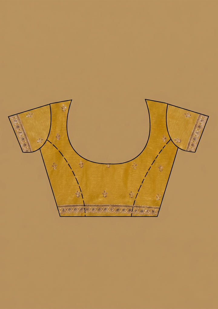 Mustard Yellow Zariwork (Gold) Tissue Saree With Matching Blouse Piece