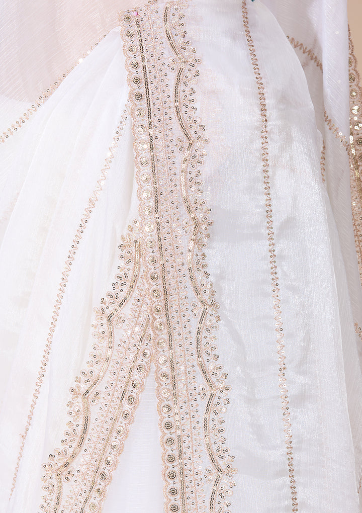 Off White Zariwork (Gold) Tissue Saree With Matching Blouse Piece