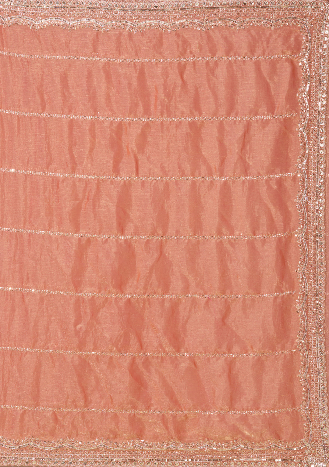 Peach Zariwork (Gold) Tissue Saree With Matching Blouse Piece