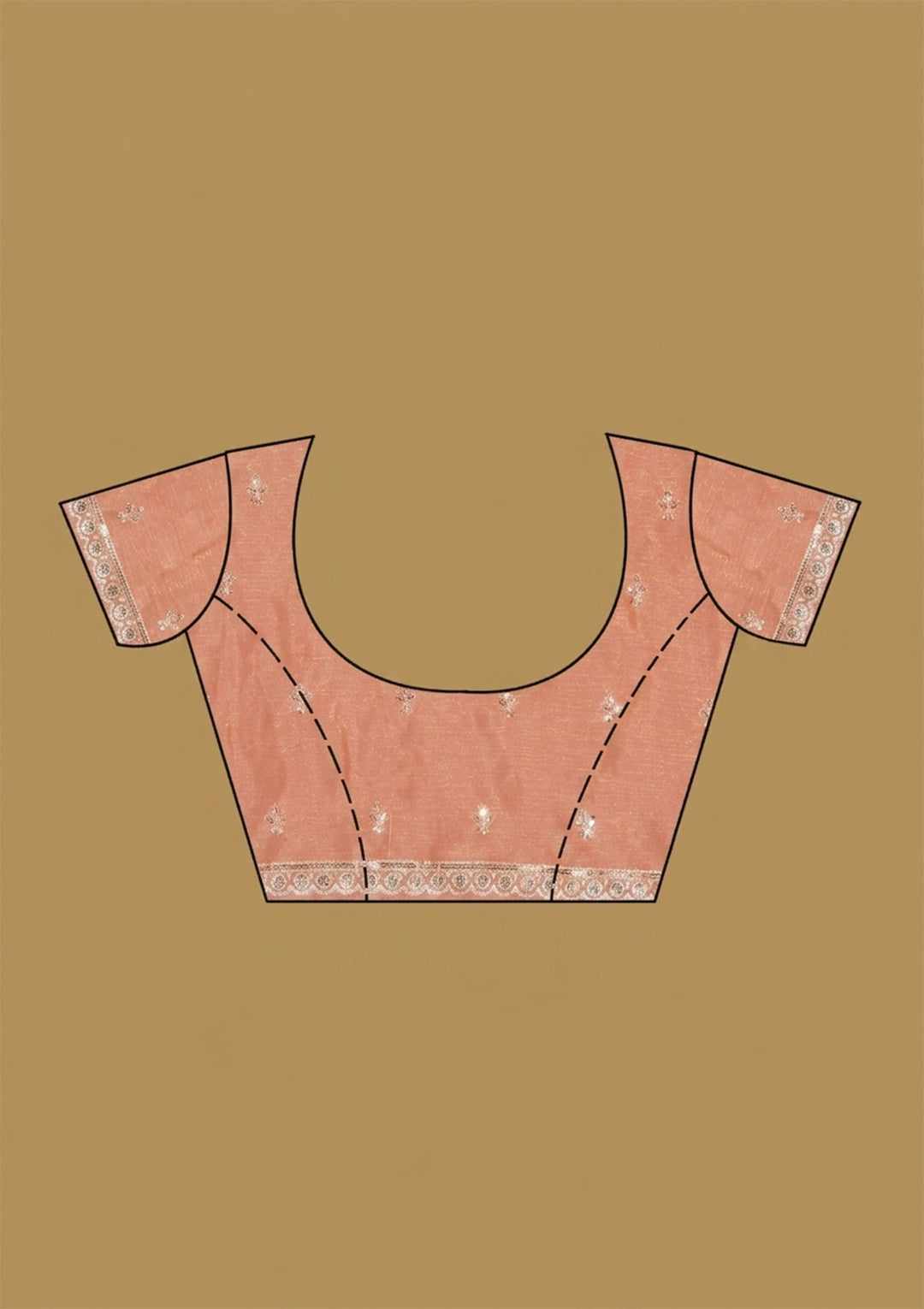 Peach Zariwork (Gold) Tissue Saree With Matching Blouse Piece