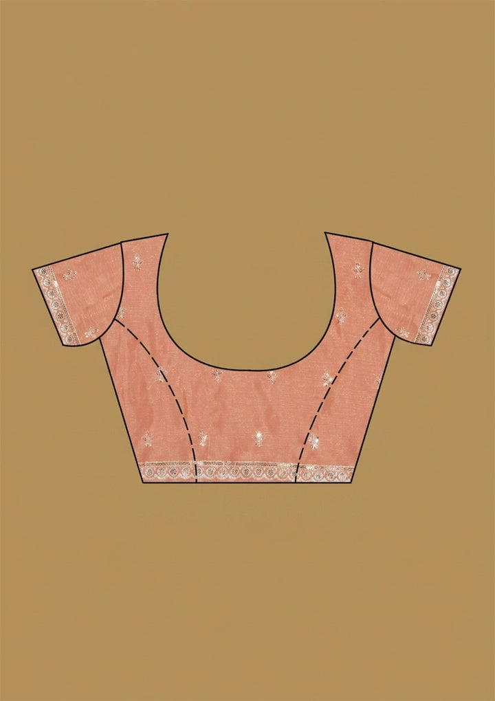 Peach Zariwork (Gold) Tissue Saree With Matching Blouse Piece