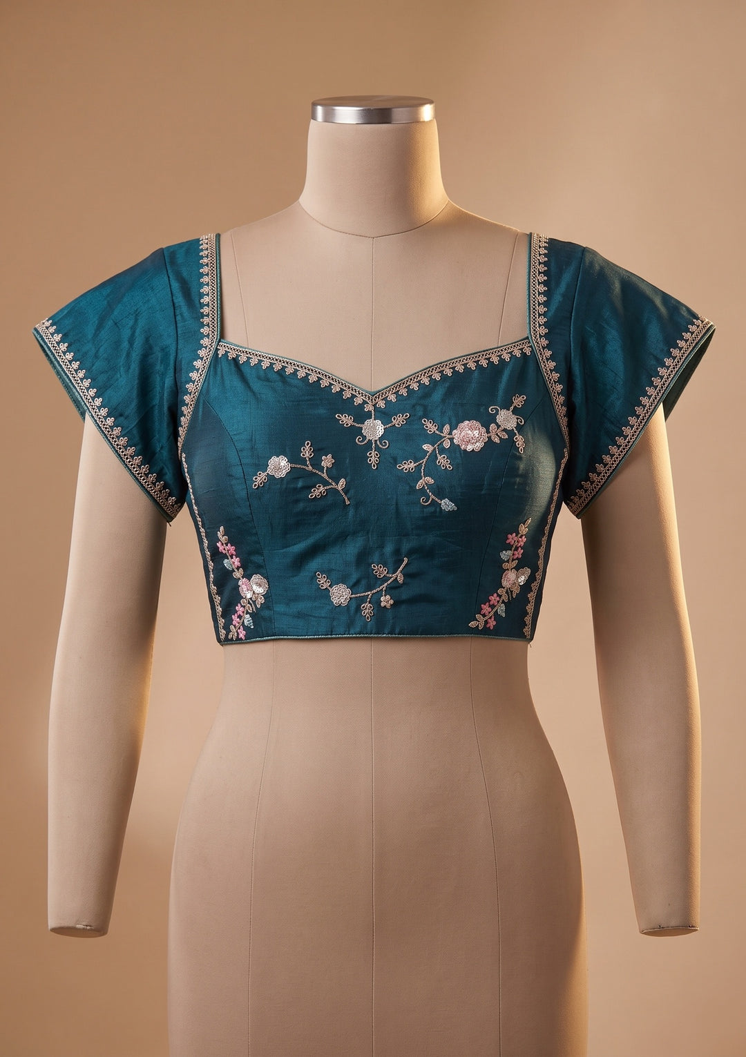Blue Sequins Crepe Saree With Matching Blouse Piece