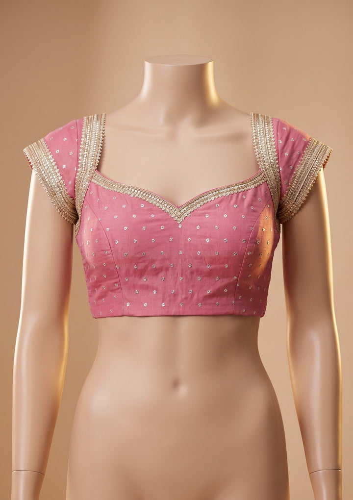 Onion Pink Zariwork (Gold) Chanderi Saree With Matching Blouse Piece