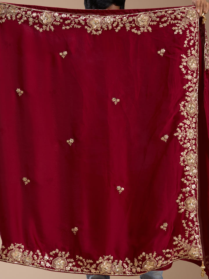 Maroon Satin Cording Saree With Matching Blouse Piece
