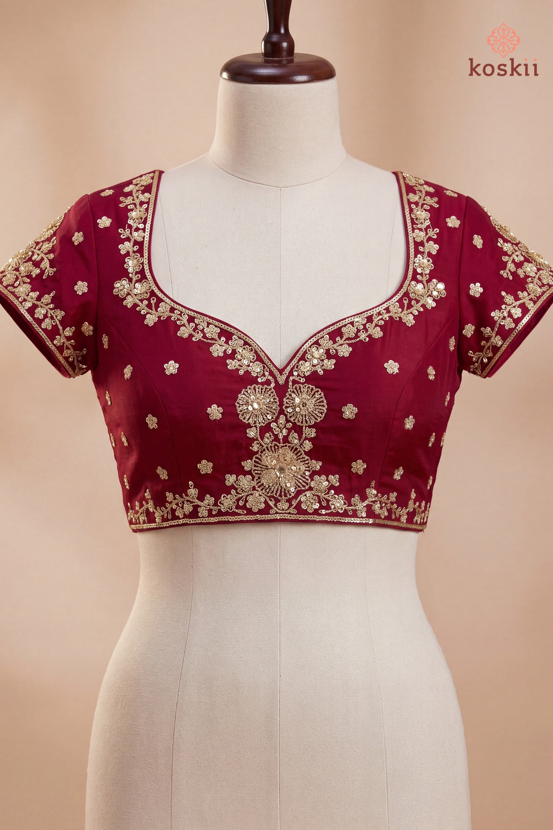Maroon Satin Cording Saree With Matching Blouse Piece