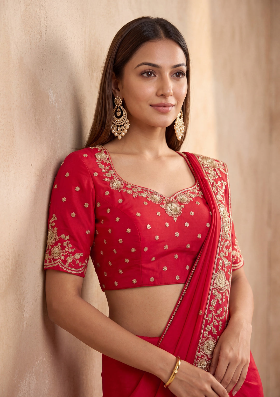 Rani Pink Satin Cording Saree With Matching Blouse Piece