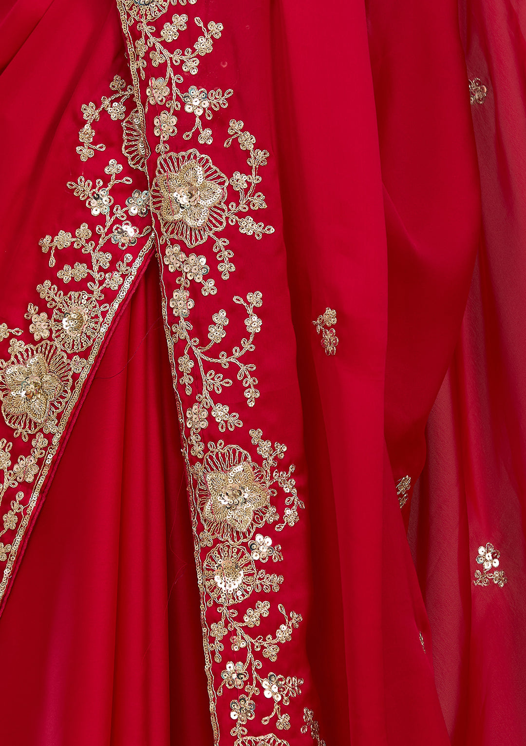 Rani Pink Satin Cording Saree With Matching Blouse Piece