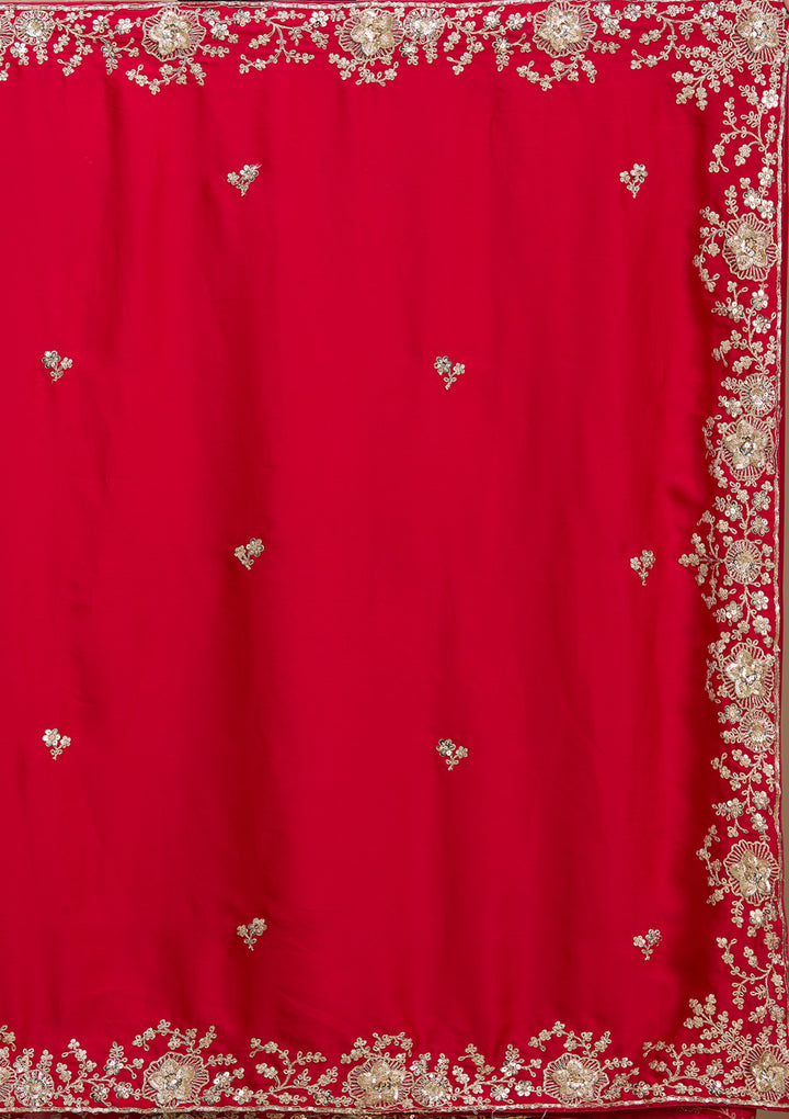 Rani Pink Satin Cording Saree With Matching Blouse Piece