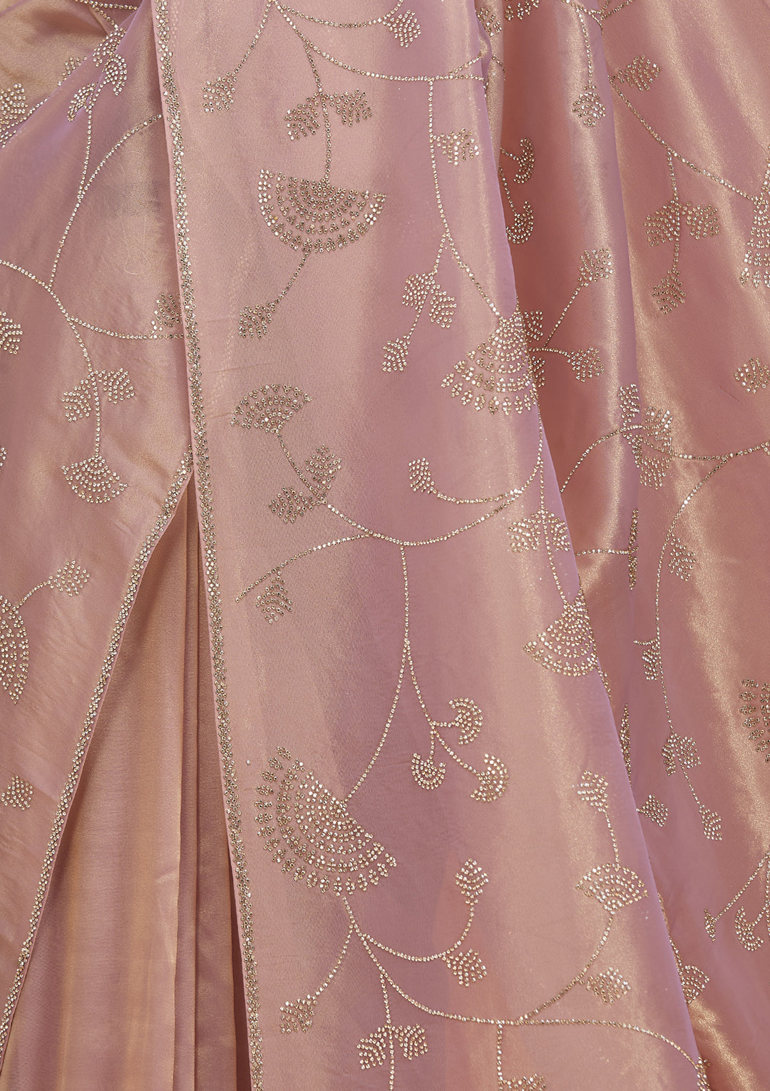 Baby Pink Tissue Gold Stonework Saree With Matching Blouse Piece