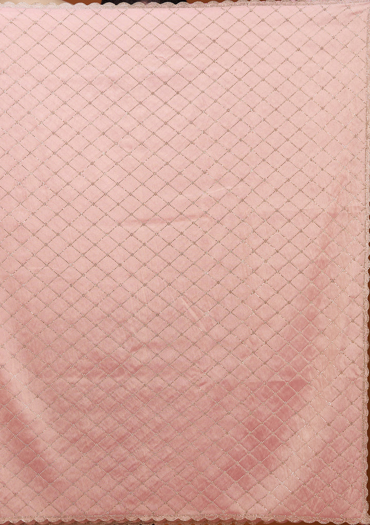 Baby Pink Tissue Gold Stonework Saree With Matching Blouse Piece