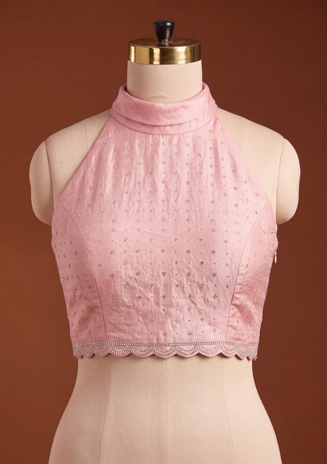 Baby Pink Tissue Gold Stonework Saree With Matching Blouse Piece