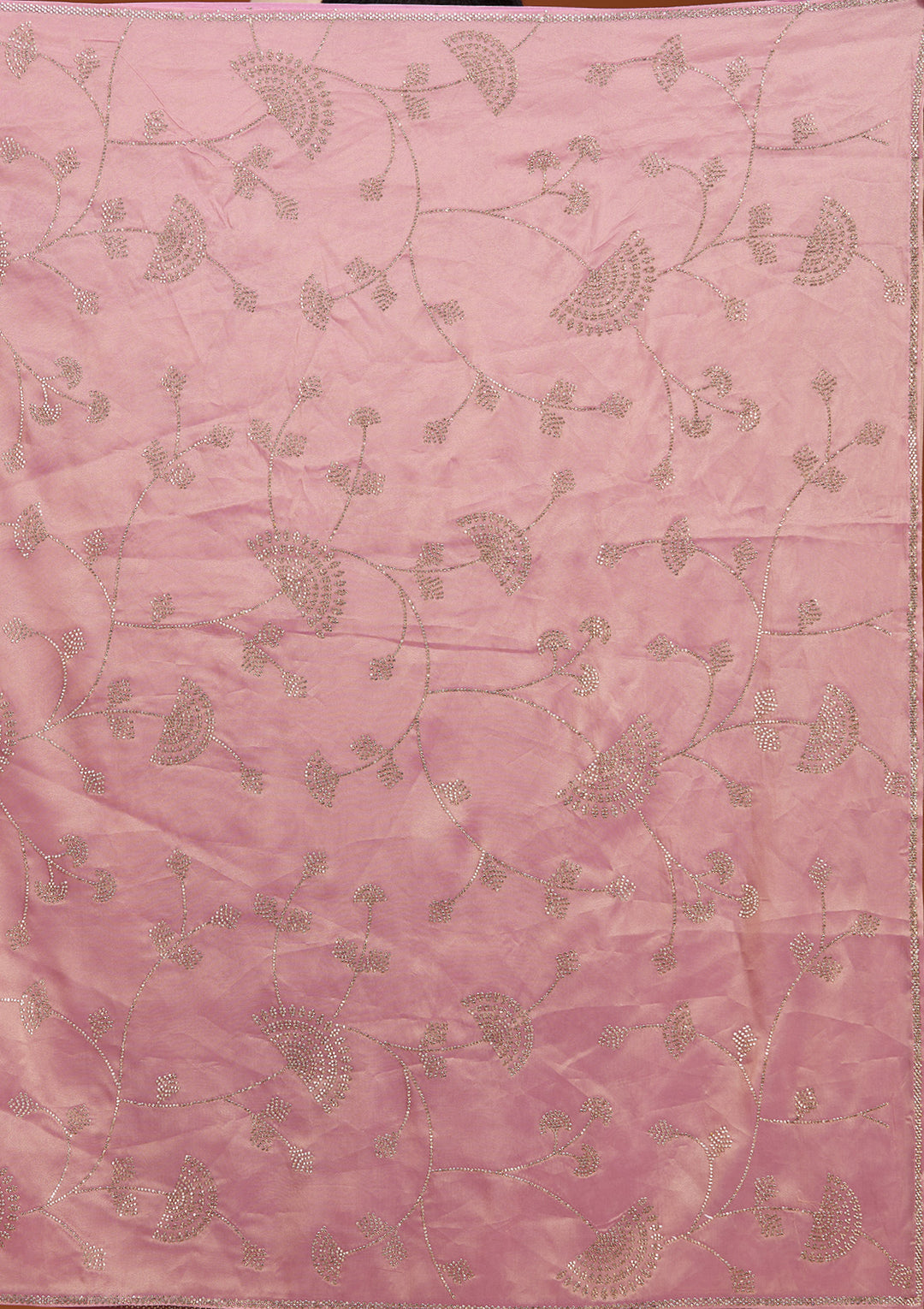 Onion Pink Tissue Gold Stonework Saree With Matching Blouse Piece
