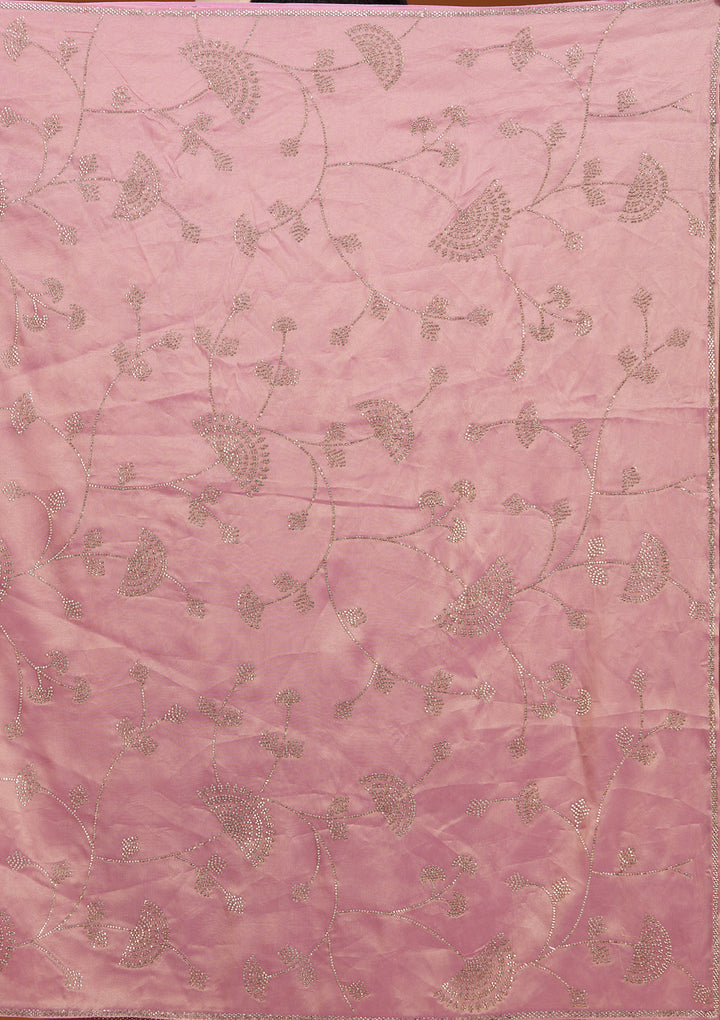 Onion Pink Tissue Gold Stonework Saree With Matching Blouse Piece