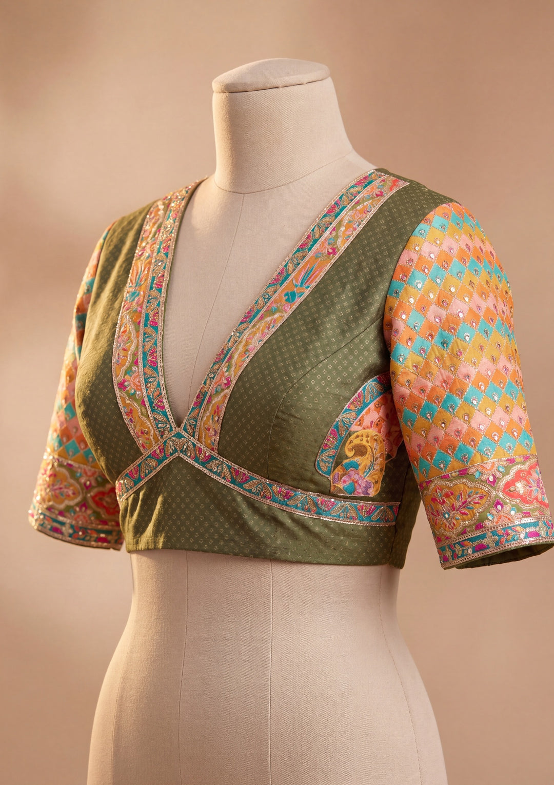 Orange Satin Abstract Geometric Sequins Saree With Matching Blouse Piece