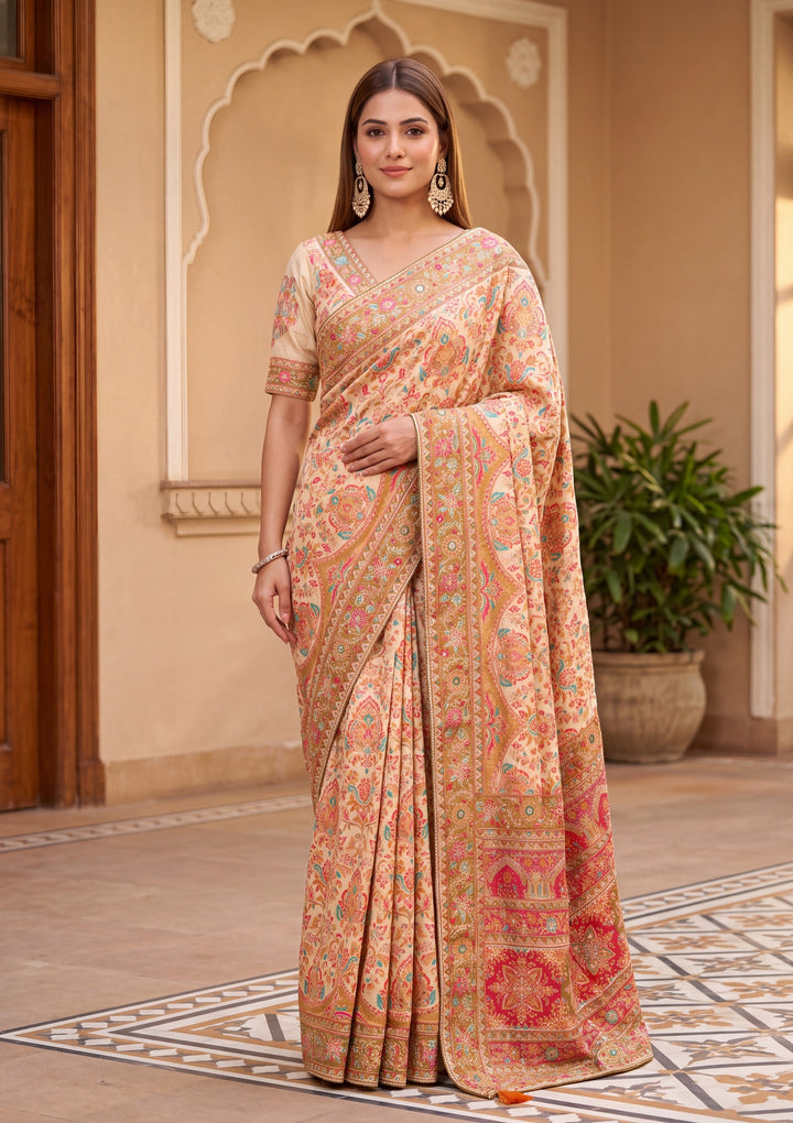 Multi Satin Abstract Geometric Sequins Saree With Matching Blouse Piece