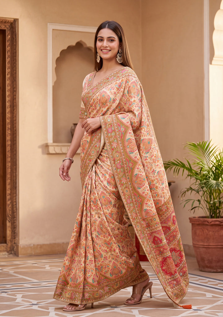 Multi Satin Abstract Geometric Sequins Saree With Matching Blouse Piece