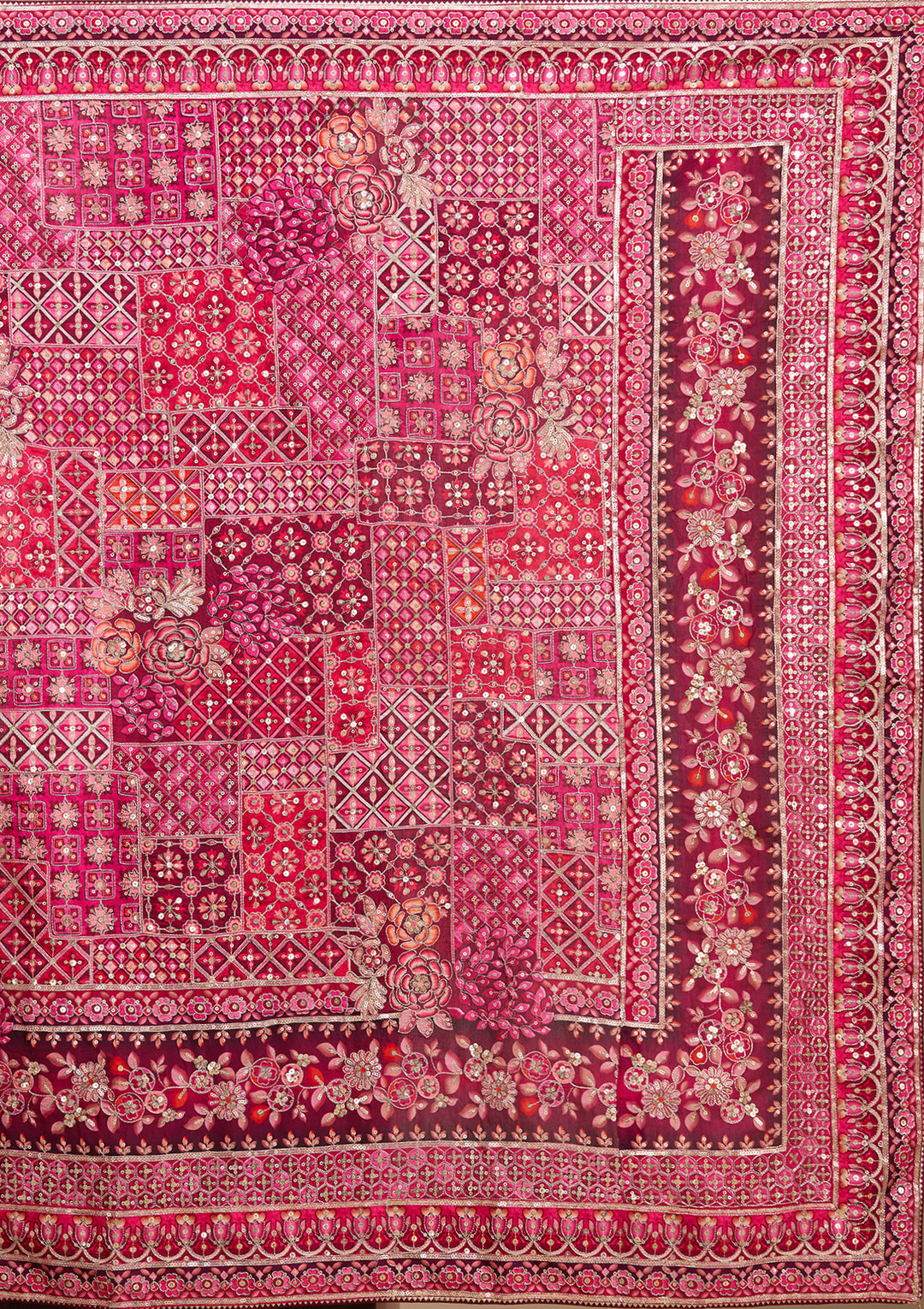 Pink Satin Abstract Geometric Sequins Saree With Matching Blouse Piece
